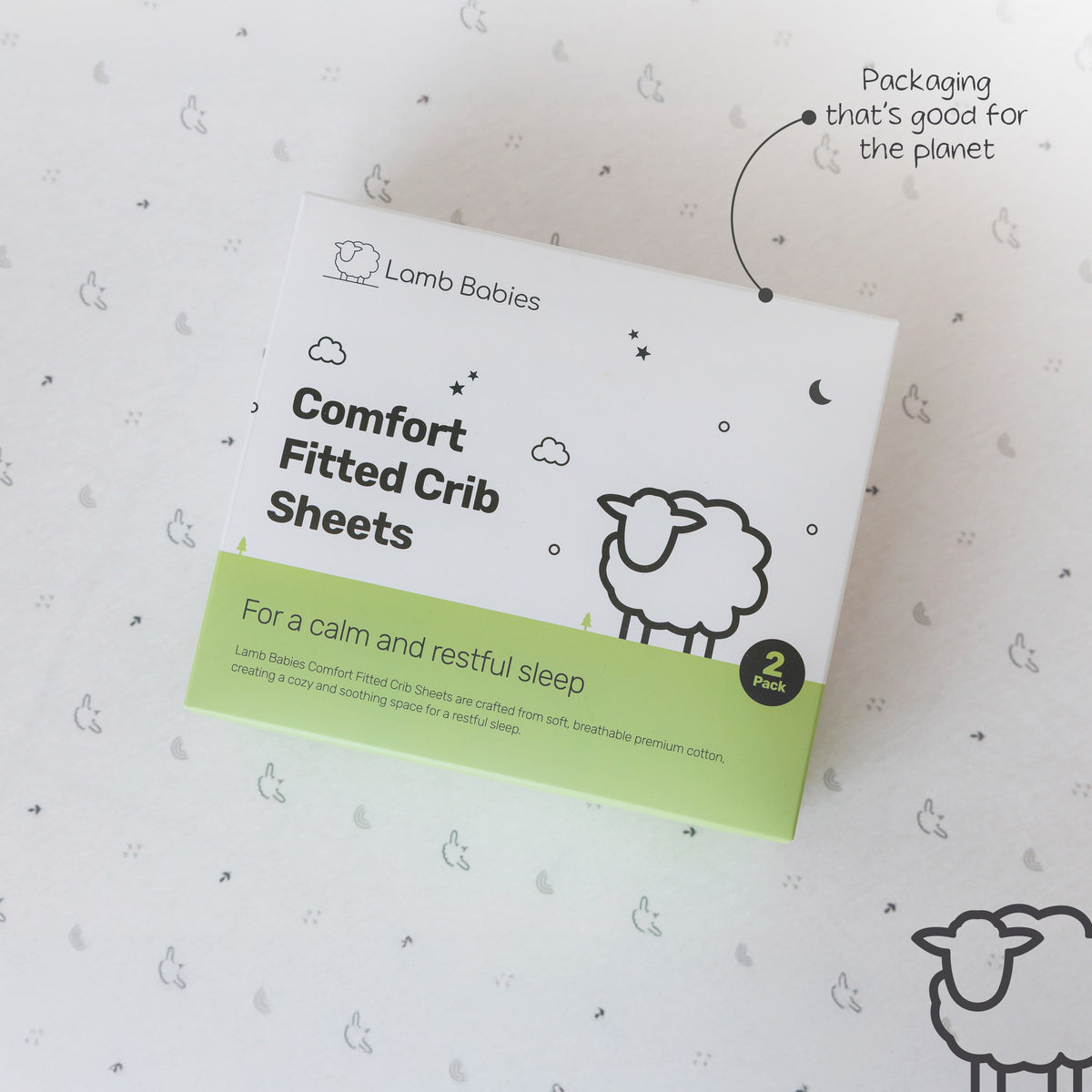 Lamb Babies Comfort Fitted Crib Sheets with recyclable packaging