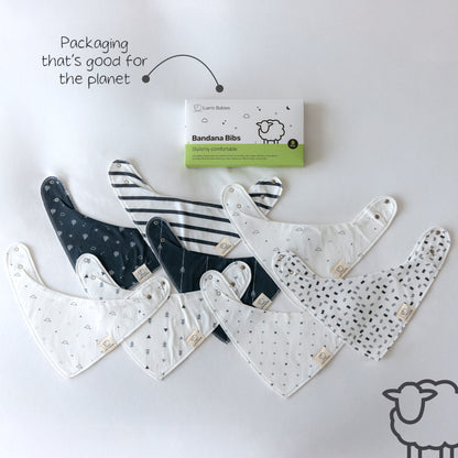 Lamb Babies Bandana Bibs in Pattern with recyclable packaging