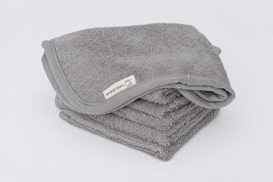 Lamb Babies Baby Washcloths in Gray, folded stack