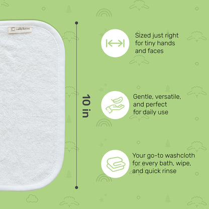 White Lamb Babies washcloth shown at 10 inches