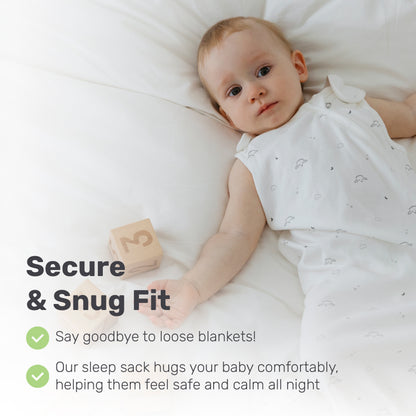 Baby lying in a gray Lamb Babies Cozy Sleep Sack