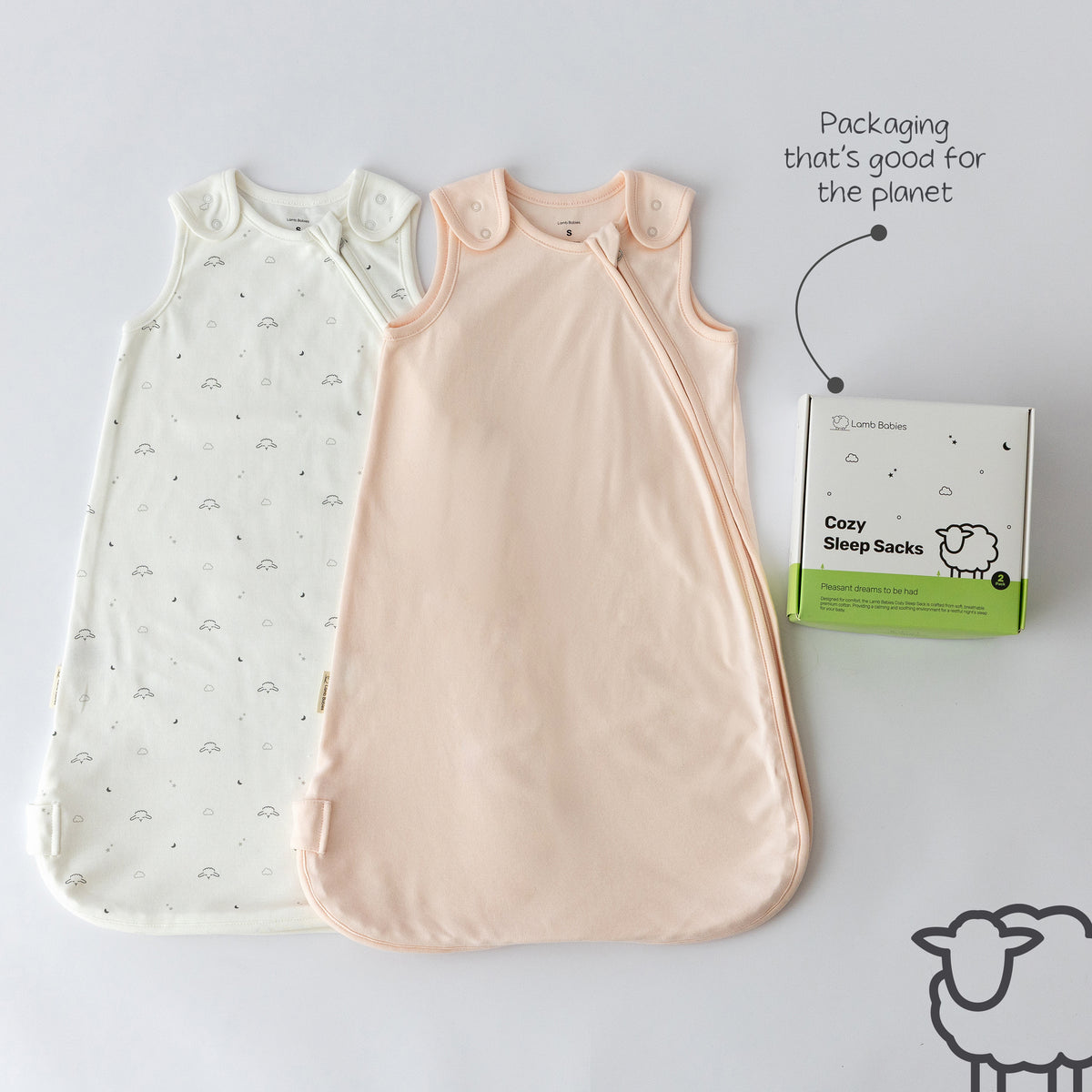 Lamb Babies Cozy Sleep Sacks in Pink with recyclable packaging