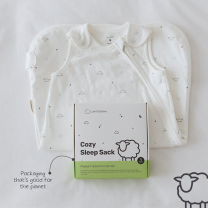 Lamb Babies Cozy Sleep Sack in Pattern with recyclable packaging