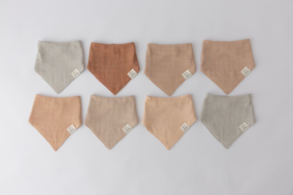 Lamb Babies Muslin Bandana Bibs in Brown tones, set of 8