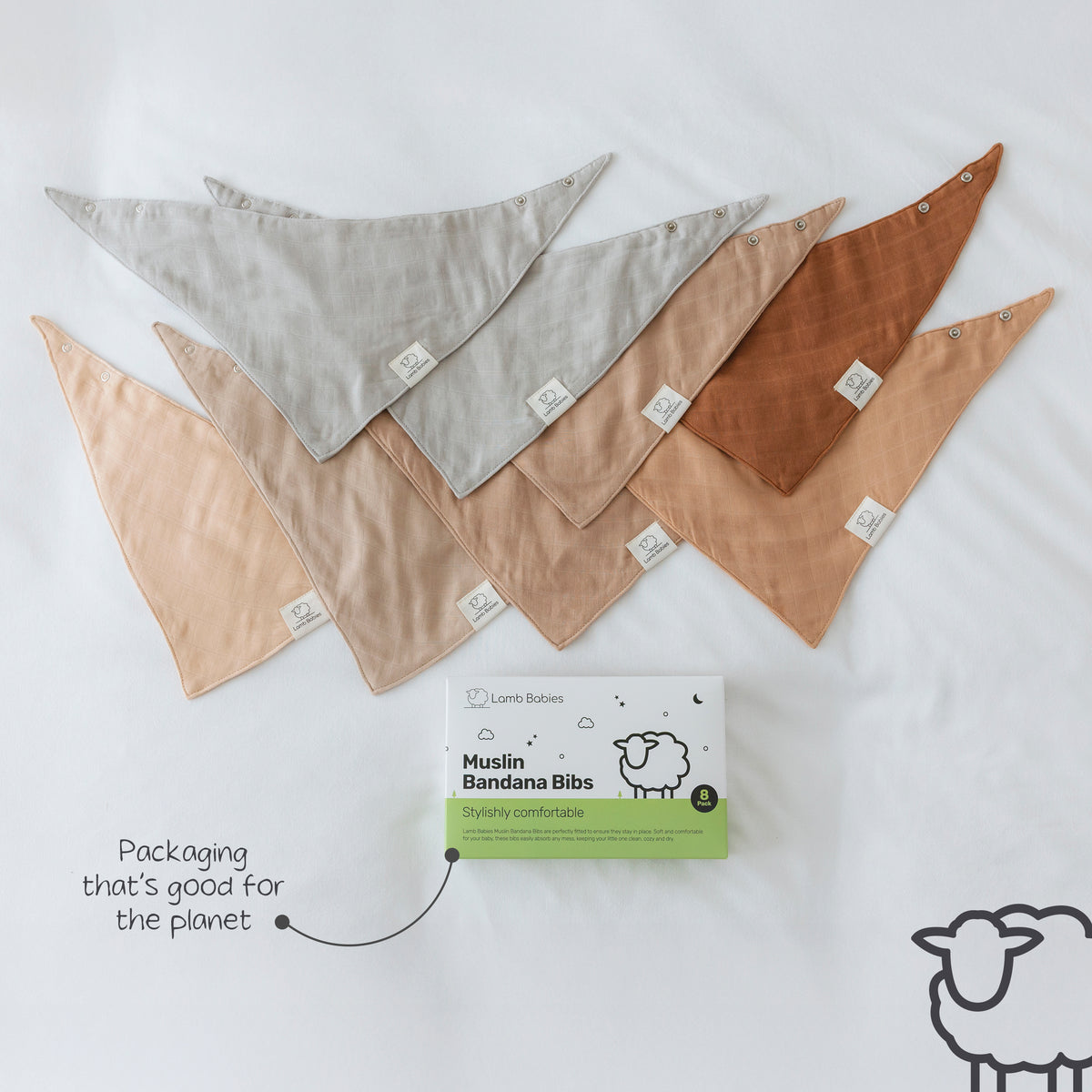 Lamb Babies Muslin Bandana Bibs with recyclable packaging