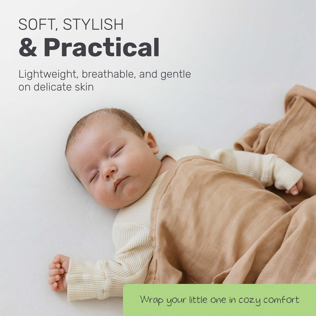 Baby sleeping under a Lamb Babies muslin swaddle blanket