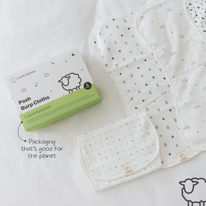 Lamb Babies Posh Burp Cloths in Pattern with recyclable packaging