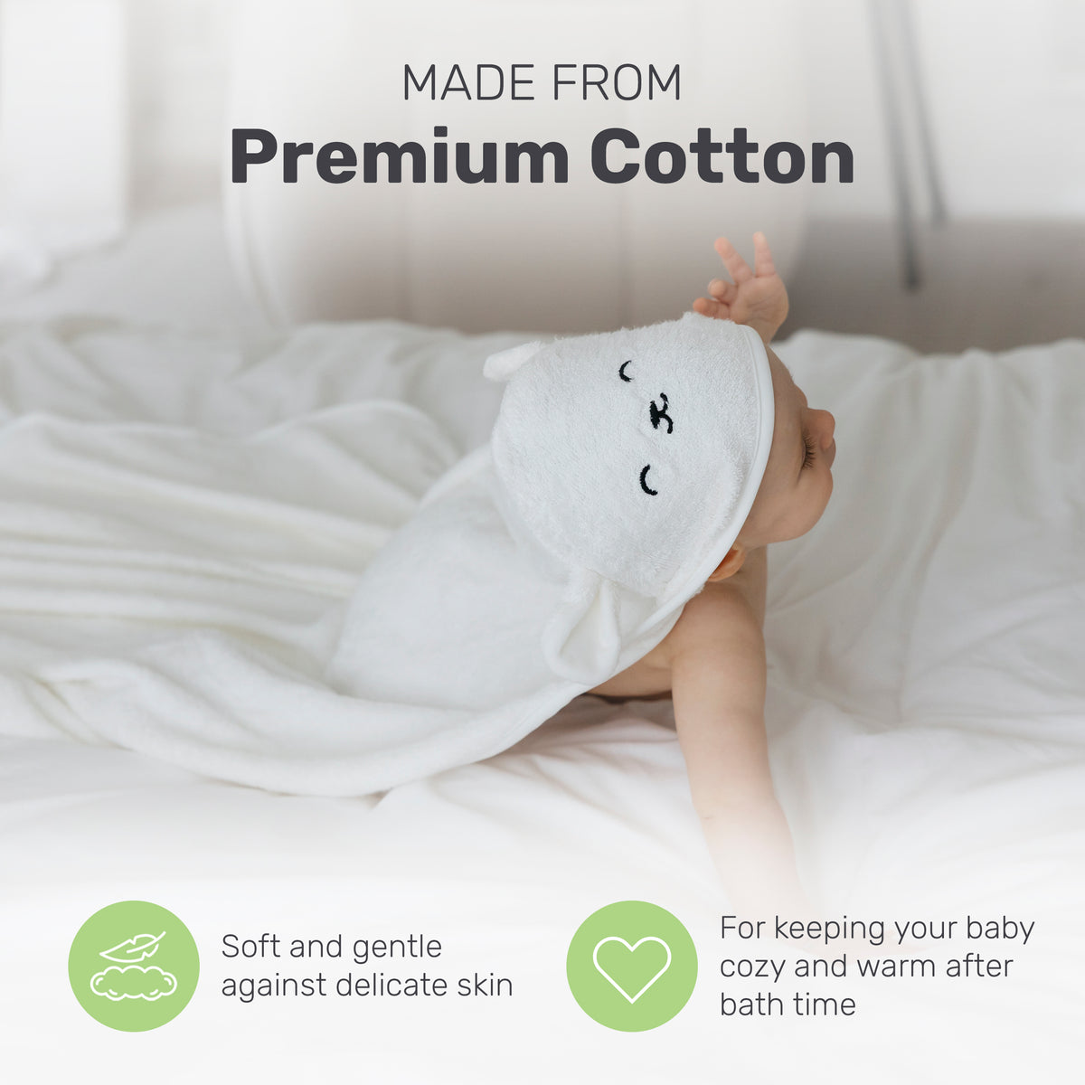 Baby wrapped in a Lamb Babies hooded towel