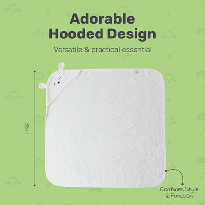 Lamb Babies hooded towel with eared hood, shown with dimensions