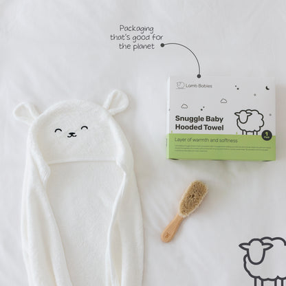 Lamb Babies Snuggle Baby Hooded Towel with recyclable packaging
