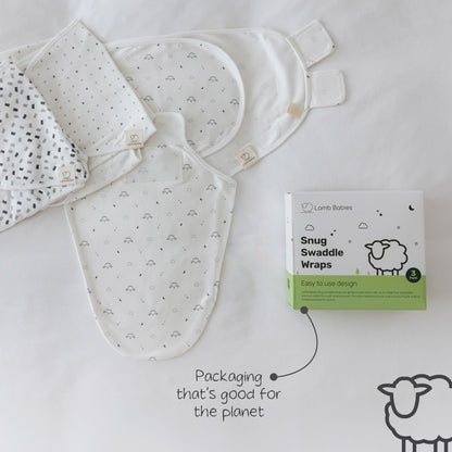 Lamb Babies Snug Swaddle Wraps with recyclable packaging